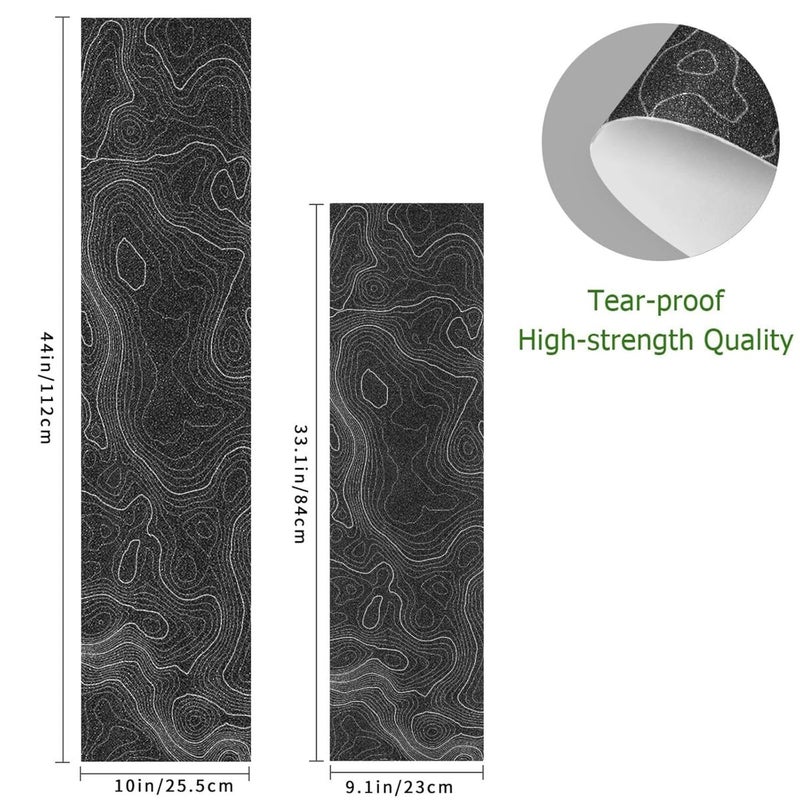 aportt Topographic Map Black Grip Tape With White Lines Contour Geographic Skateboard 33x9 Inch Non-Slip Sandpaper for Longboard Roller Board Stair Treads - Image 2
